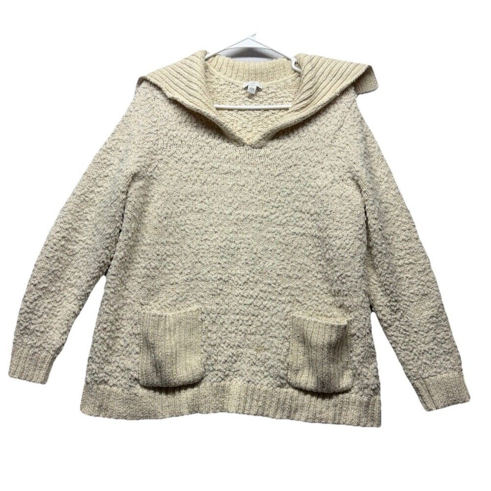 Women's J. Jill Textured Chunky Knit Shawl Collar Pullover Sweater Sz L Pockets